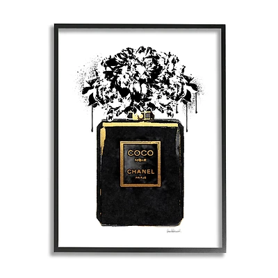 Stupell Industries Spray Paint Flowers in Black Fashion Fragrance Bottle in Black Frame Wall Art