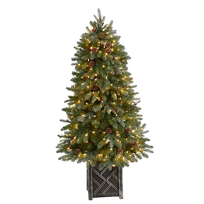 5ft. Pre-Lit Colorado Fir Frosted Artificial Christmas Tree in Planter, White LED Lights