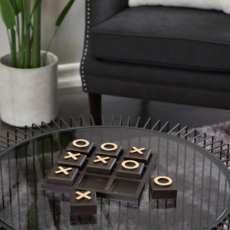 The Novogratz 10" Black Wood Tic-Tac-Toe Game Set