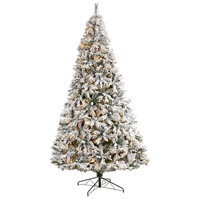10ft. Pre-Lit Flocked White River Mountain Pine Artificial Christmas Tree, Clear LED Lights