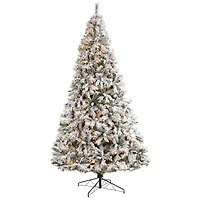 10ft. Pre-Lit Flocked White River Mountain Pine Artificial Christmas Tree, Clear LED Lights