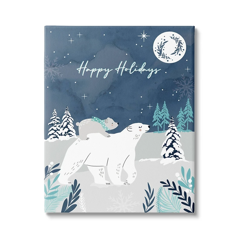 Stupell Industries Happy Holidays Winter Snow Bears Canvas Wall Art