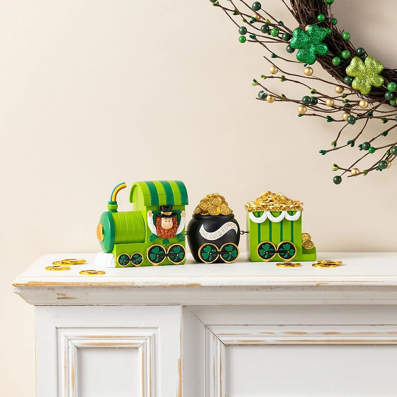 Glitzhome® Set of 3 St. Patrick's Resin Leprechaun Train Table Decor
