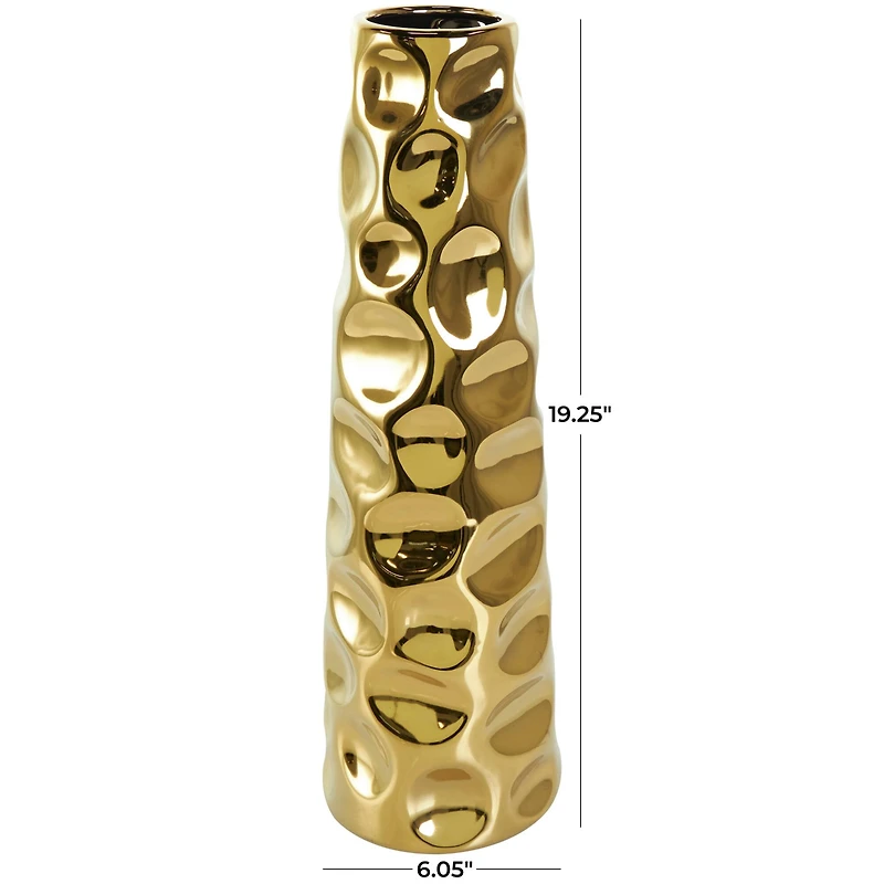 19" Gold Ceramic Concaved Circles Geometric Vase