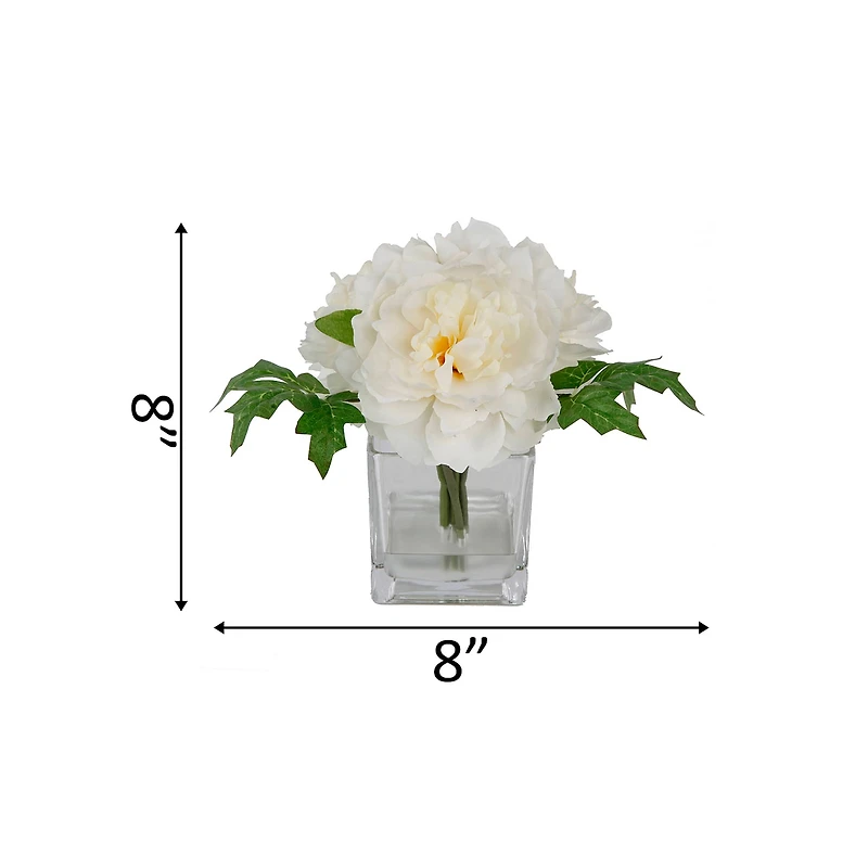 Flora Bunda® 9" Cream White Tall Silk Peony Arrangement In Glass Pot