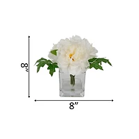 Flora Bunda® 9" Cream White Tall Silk Peony Arrangement In Glass Pot
