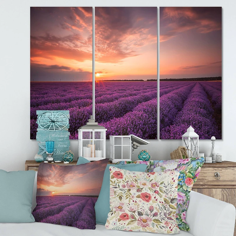 Designart - Sunrise & Dramatic Clouds Over Lavender Field XII