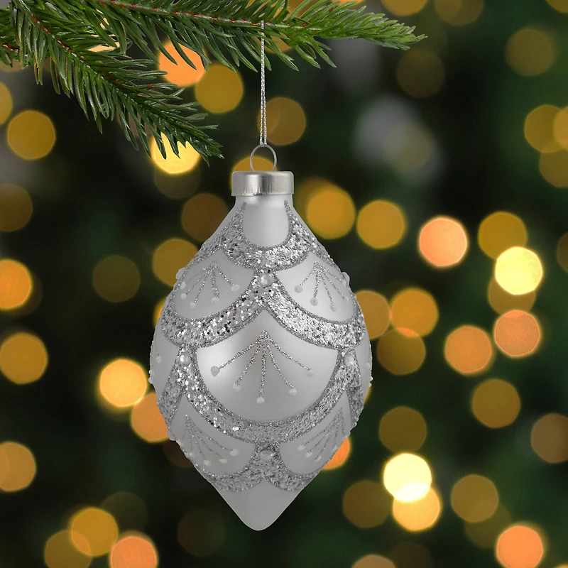 5" Glittered Silver Glass Finial Christmas Ornament