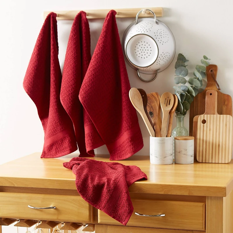 DII® Solid Barn Red Waffle Terry Dishtowels, 4ct.