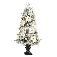 4ft. Pre-Lit Flocked Artificial Christmas Tree in Decorative Urn, Warm White Lights
