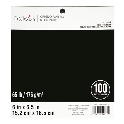 6" x 6.5" Black 65lb. Cardstock Paper Pad by Recollections™, 100 Sheets