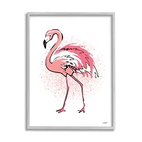 Stupell Industries Pink Splatter Flamingo Feathers Tropical Bird in Gray Frame Wall Art