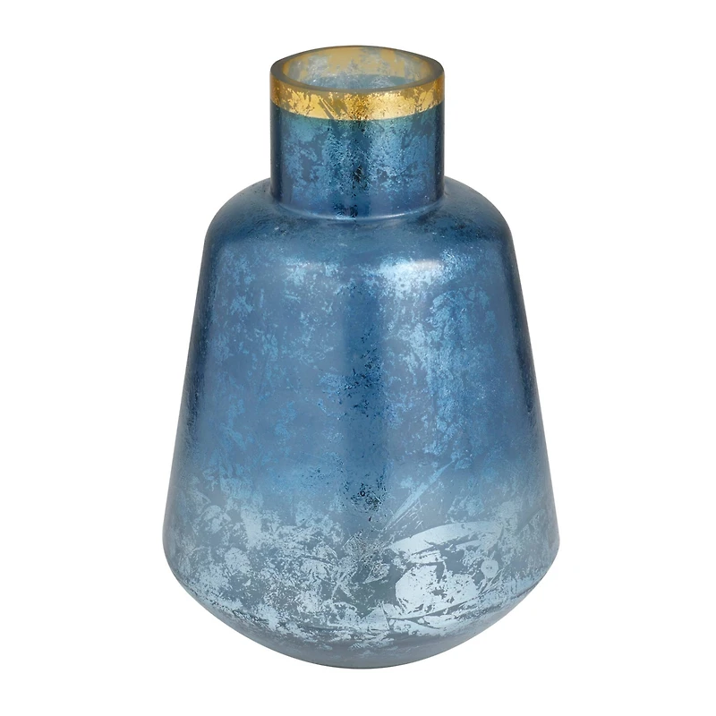 Blue Glass Coastal Vase, 14" x 10" x 10"