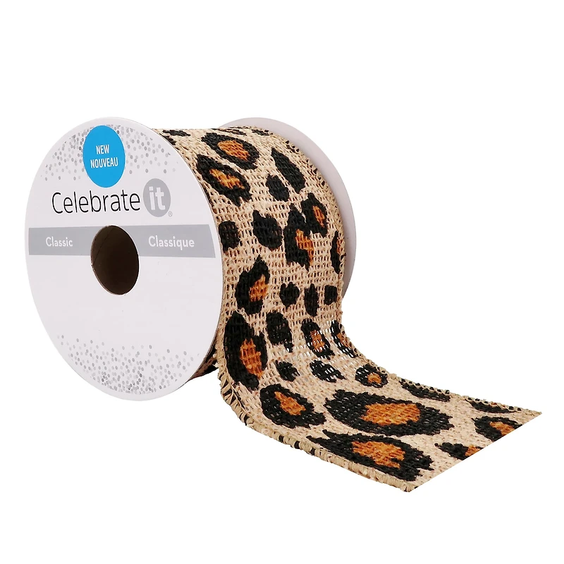 2.5'' x 3yd. Faux Burlap Wired Cheetah Ribbon by Celebrate It®