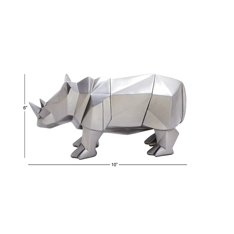 CosmoLiving by Cosmopolitan 10" Silver Polystone Rhino Sculpture