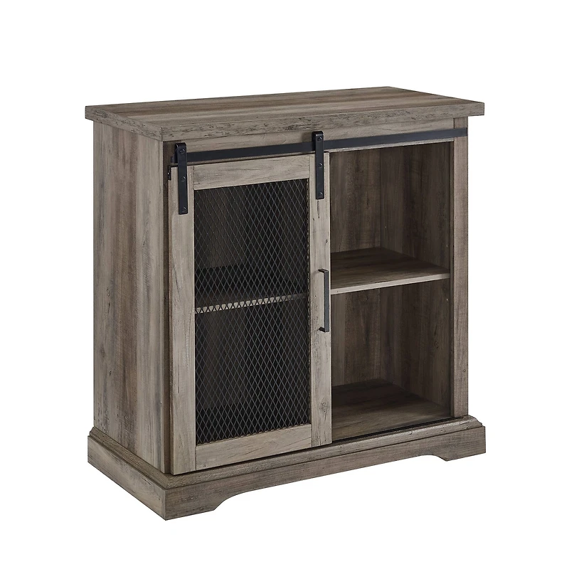 Edison Walker 32" Grey Wash Sliding Mesh Metal Door Accent Cabinet