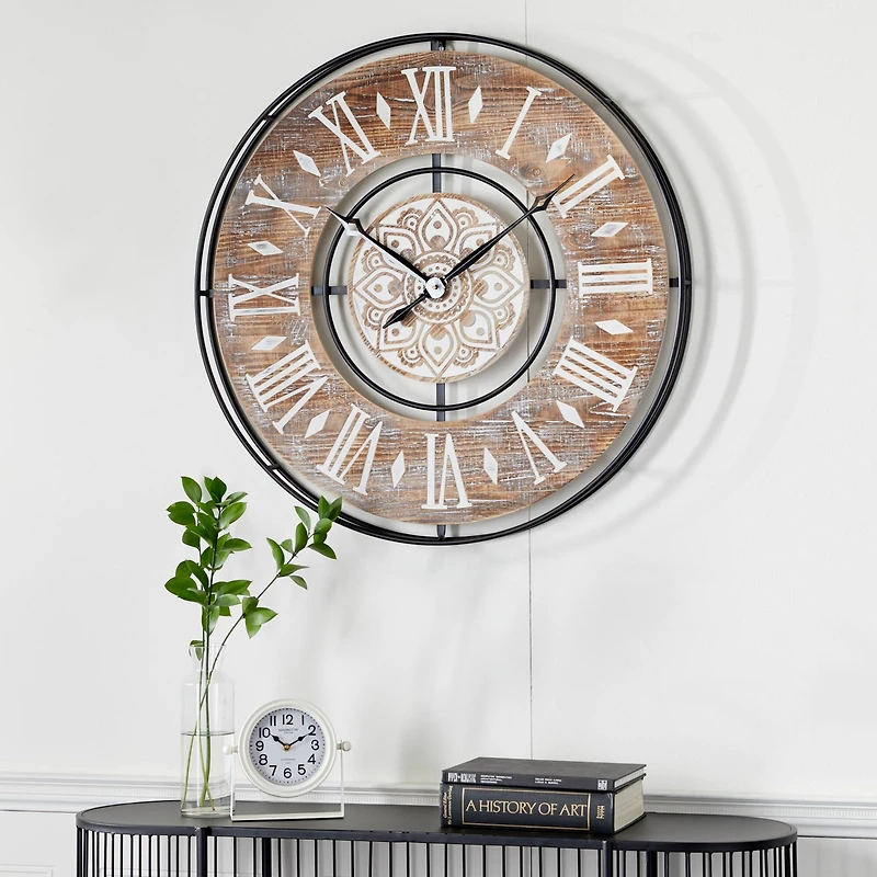 Brown Farmhouse Wood Wall Clock, 34" x 34"