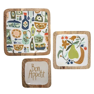 Hello Honey® Bon Apetit Enameled Mango Wood Tray Set