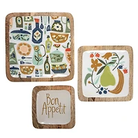 Hello Honey® Bon Apetit Enameled Mango Wood Tray Set