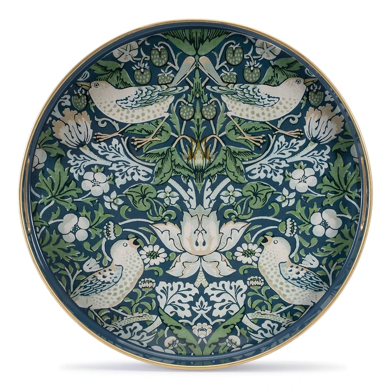 13.5" Blue and Green Round William Morris Tray