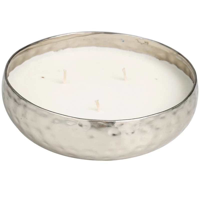 20oz. White Sage Scented White 3 Wick Candle in Hammered Silver Bowl