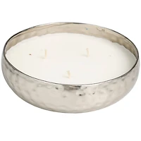 20oz. White Sage Scented White 3 Wick Candle in Hammered Silver Bowl