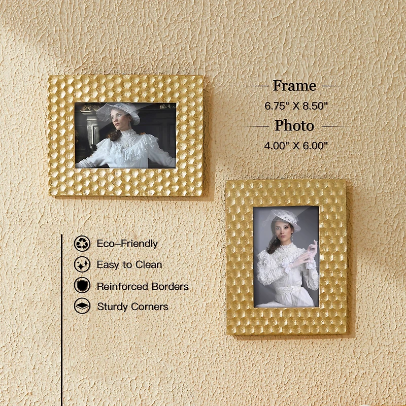 Glitzhome® 3 Pack 4" x 6" Gold Honeycomb Resin Tabletop Picture Frames