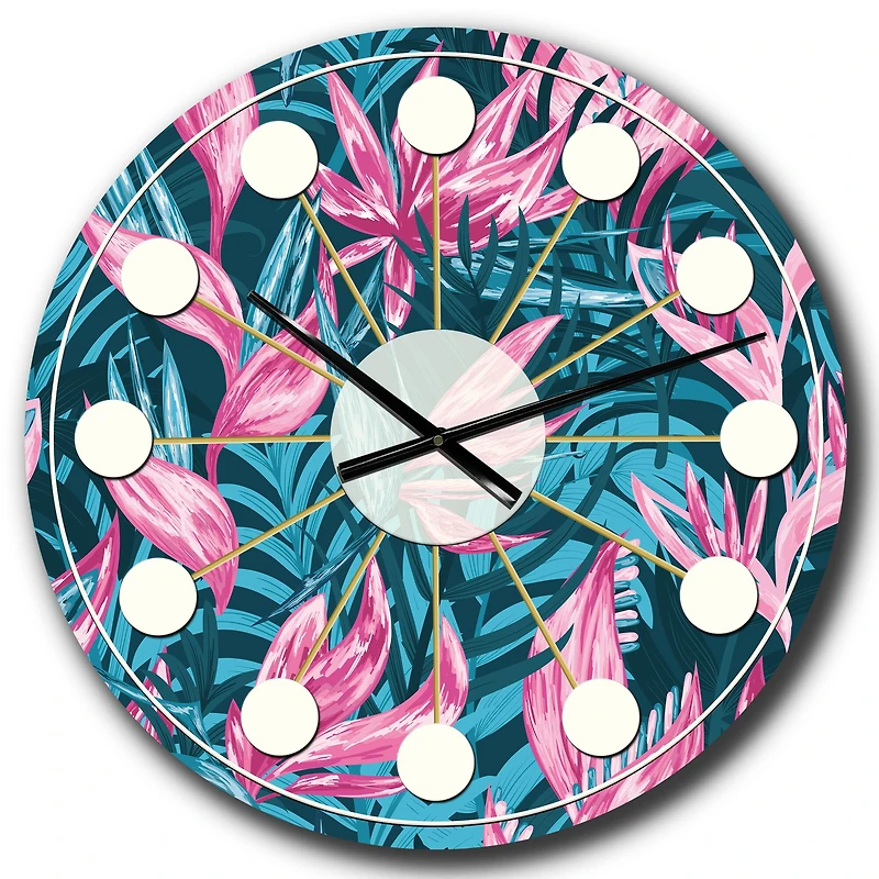 Designart 'Handdrawn Tropical Flowers Mid-Century Modern Wall Clock