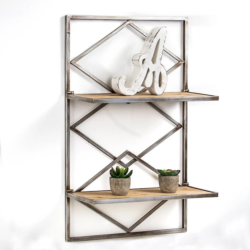 16" Wood & Metal Hanging Shelf Rack