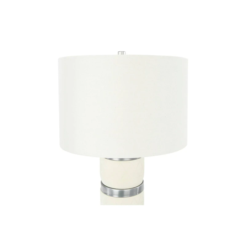 Hello Honey® 24" Raw Concrete White & Silver Table Lamp With Imprinted Diamond Design & Metal Accents