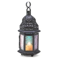 10.25" Rainbow Moroccan Style Hanging Candle Lantern