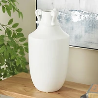15.75" White Ceramic Sleek Amphora Vase with Scroll Handles