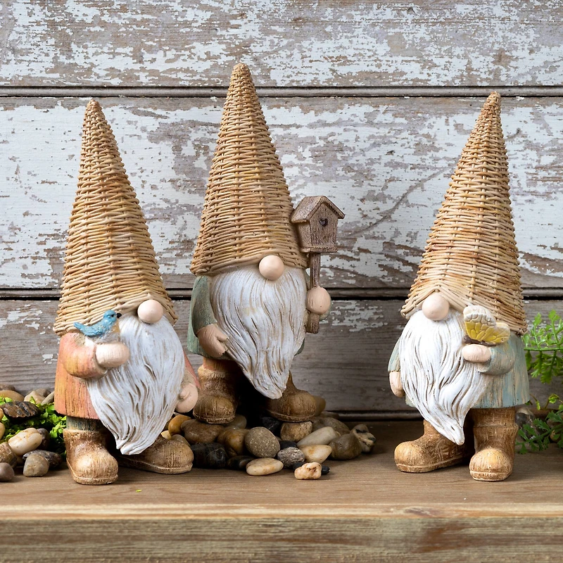 9" Wicker Gnome Figurine Set