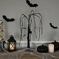 24" LED Lighted Black Glittered Halloween Willow Tree with Bats