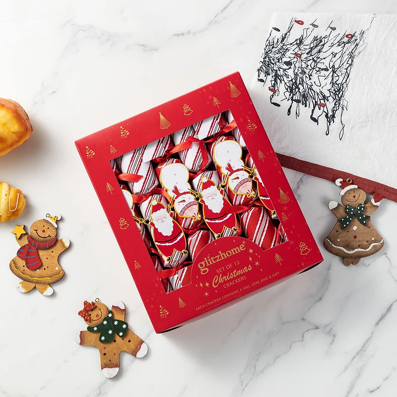 Glitzhome® 12PK 1.25"D x 10"H Candy Cane Christmas Party Crackers with Gift Contents