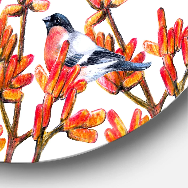 Designart - Flock of Bullfinches Birds on Orange Branches