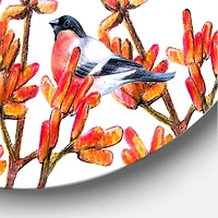 Designart - Flock of Bullfinches Birds on Orange Branches