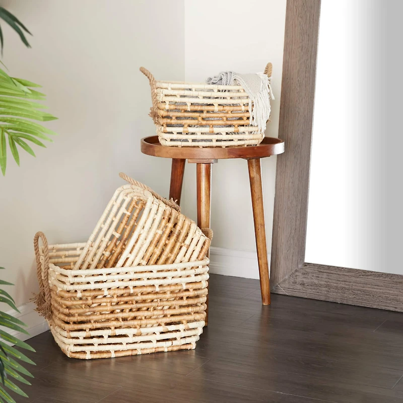 Rectangle Brown Contemporary Sea Grass Storage Basket Set