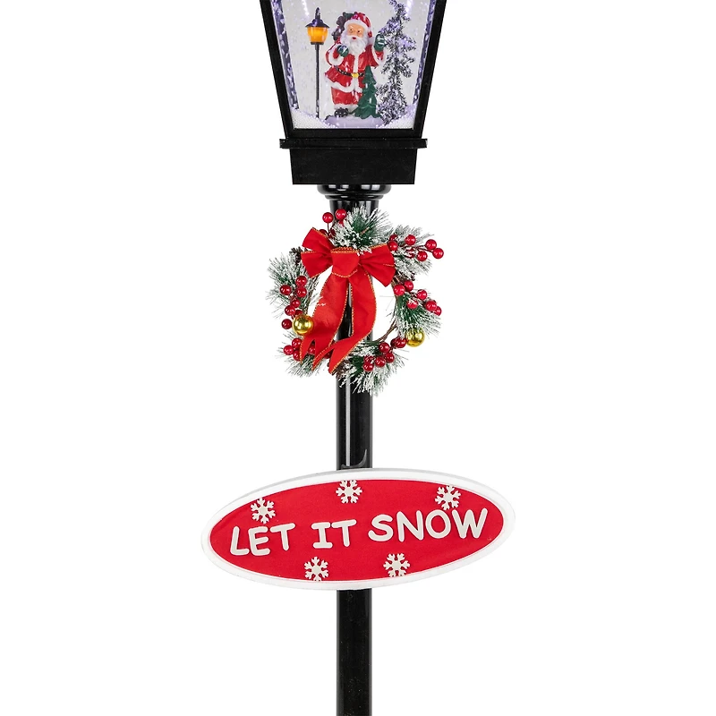 6ft. Black LED Musical Snowing Santa Christmas Street Lamp