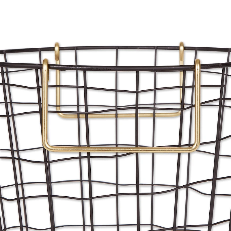 DII® Small Round Black Metal Basket with Gold Handles