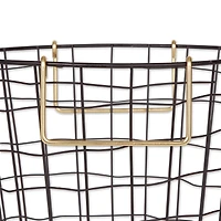 DII® Small Round Black Metal Basket with Gold Handles