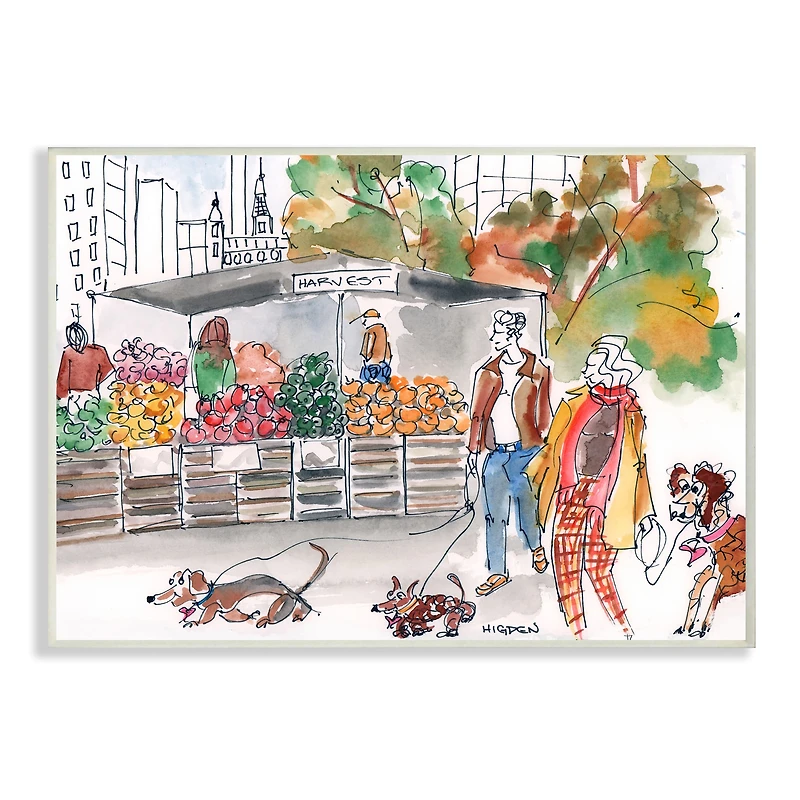 Stupell Industries Farmers Market Illustration City Dog Walkers Wall Plaque