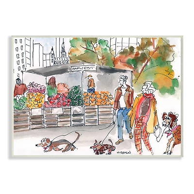 Stupell Industries Farmers Market Illustration City Dog Walkers Wall Plaque