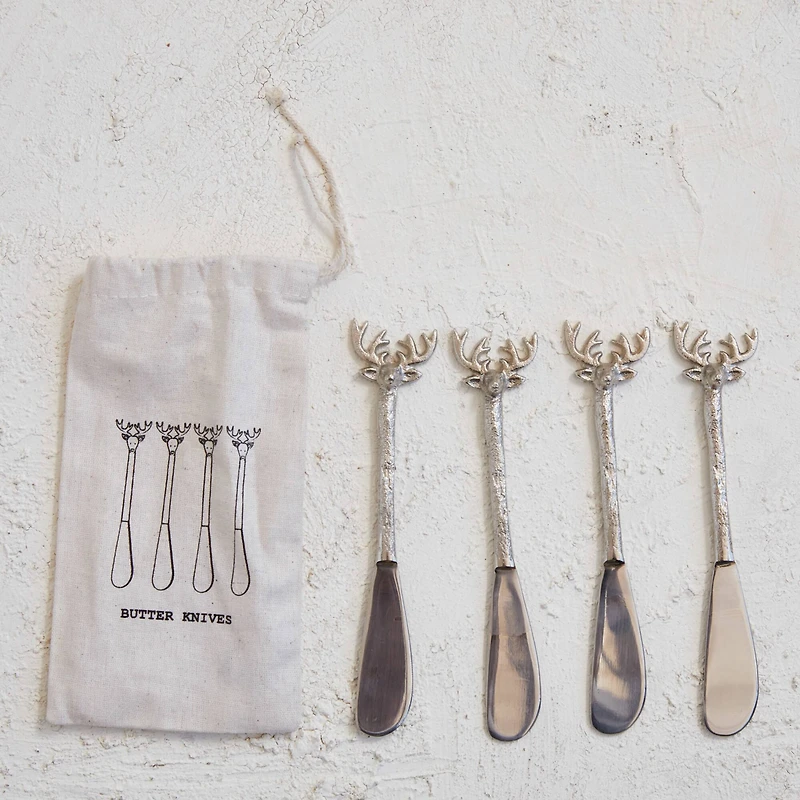 Hello Honey® 5.5" Silver Reindeer Handle Canape Knives, 4ct.