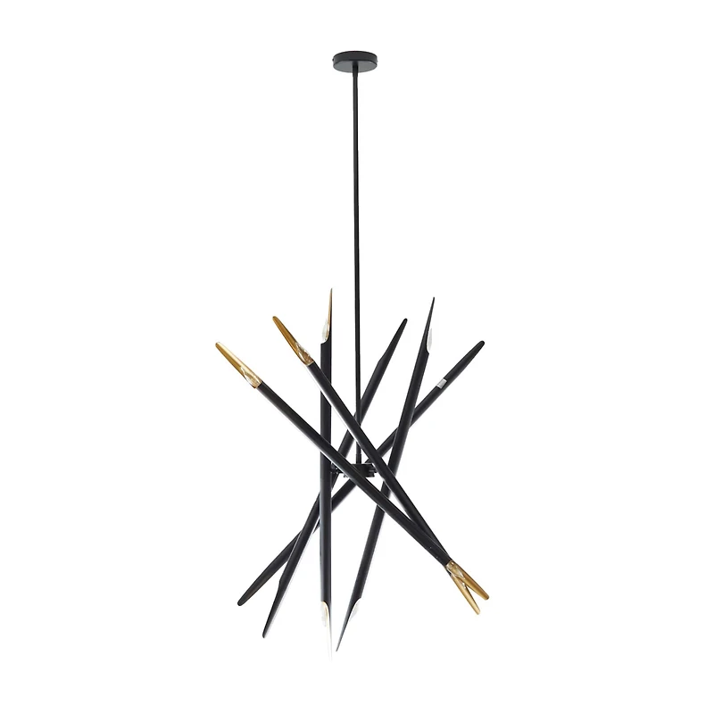 Black Metal 12 Light Chandelier with Suspension Rod 8" x 8" x 62"