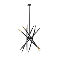 Black Metal 12 Light Chandelier with Suspension Rod 8" x 8" x 62"