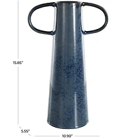 16" Dark Blue Ceramic Textured Cone Vase with Curved Handles