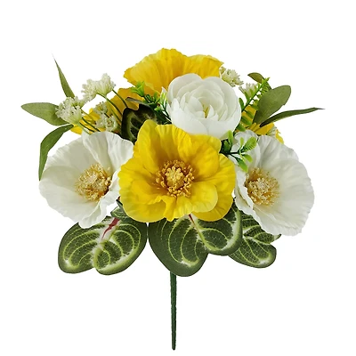 13" Yellow & White Poppy & Ranunculus Bush by Ashland®