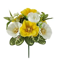 13" Yellow & White Poppy & Ranunculus Bush by Ashland®