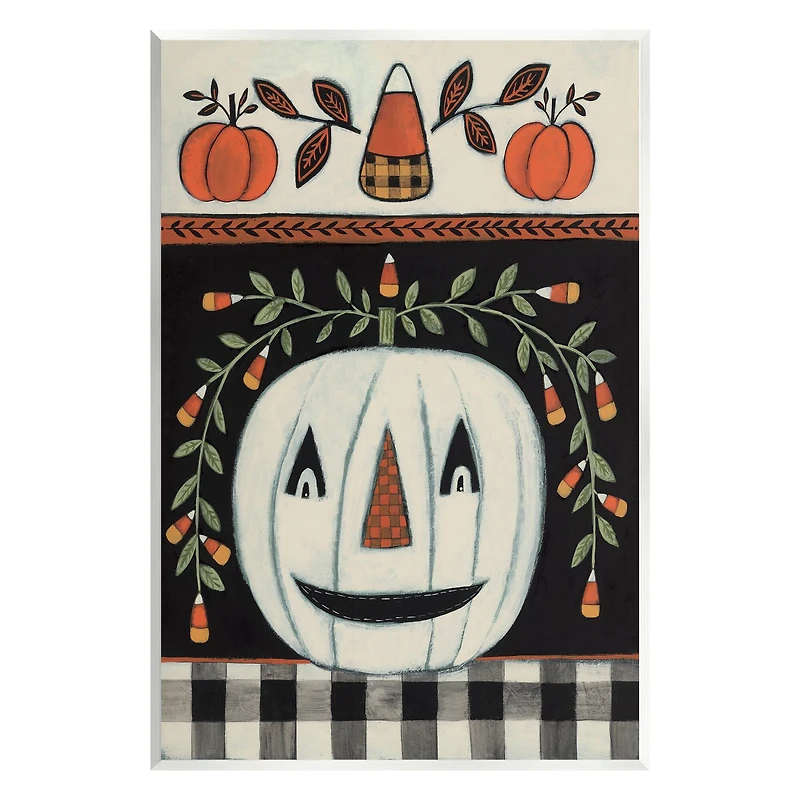 Stupell Industries Fall Jack-o-Lantern Tartan Pattern Wall Plaque Art